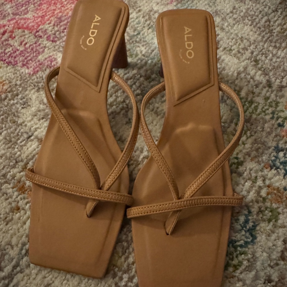 Aldo Tan Strappy Sandals with Geometric Design